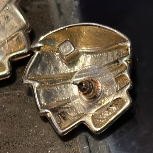 Vintage Red Enamel on Gold- tone Pierced Earrings - Picture 8 of 8